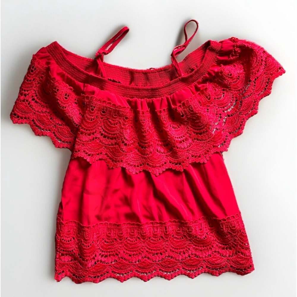 No Boundaries Red Off Shoulder Dress Top BOHO  Womens Size Large  L Woven